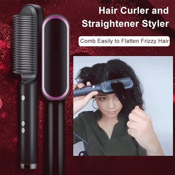 Hair Straightener Iron Brush Straight Hair Comb 2-in-1 Hair Straightener Curling Professional Styling Brush Hair Curler & Straightener For men, Women (Random Color)