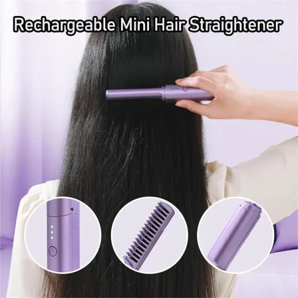 Travel Comb Hair Straightener, Cordless/wireless, Rechargeable Mobile Heat Comb