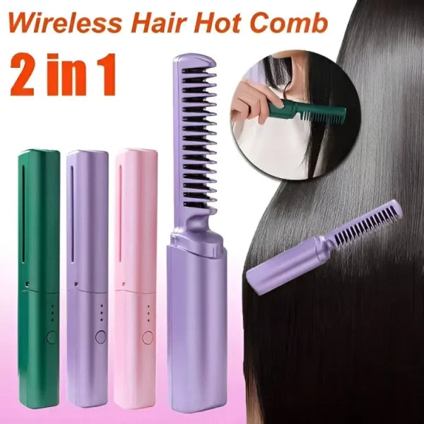 Travel Comb Hair Straightener, Cordless/wireless, Rechargeable Mobile Heat Comb