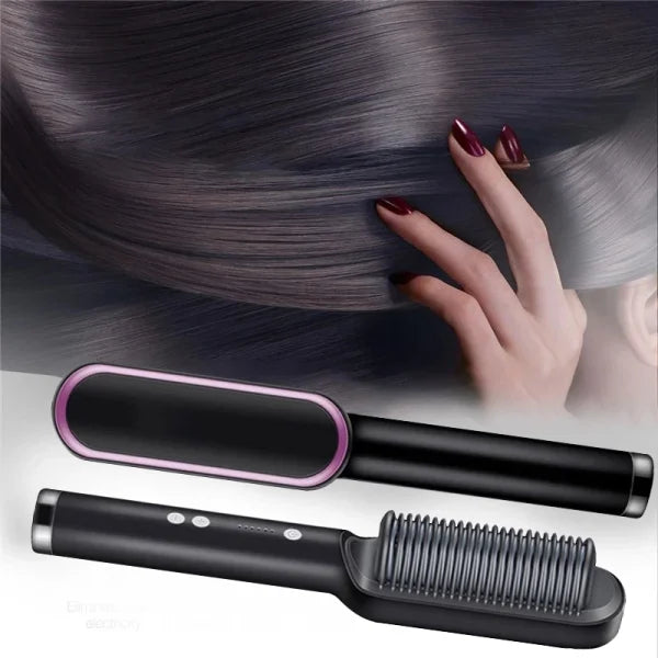 Hair Straightener Iron Brush Straight Hair Comb 2-in-1 Hair Straightener Curling Professional Styling Brush Hair Curler & Straightener For men, Women (Random Color)