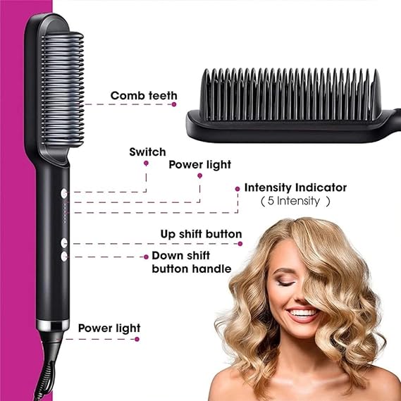 Hair Straightener Iron Brush Straight Hair Comb 2-in-1 Hair Straightener Curling Professional Styling Brush Hair Curler & Straightener For men, Women (Random Color)